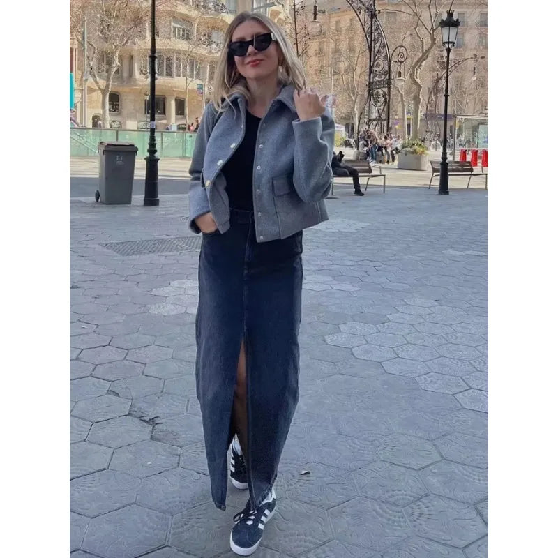 Autumn | Damen Kurz geschnittene Knopfjacke Minimalistisch Elegant