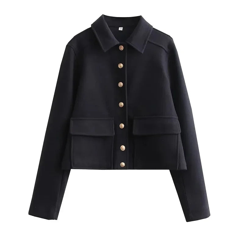 Autumn | Damen Kurz geschnittene Knopfjacke Minimalistisch Elegant