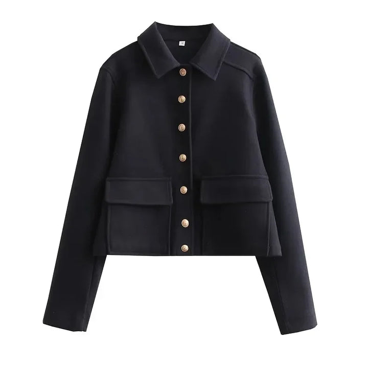 Autumn | Damen Kurz geschnittene Knopfjacke Minimalistisch Elegant