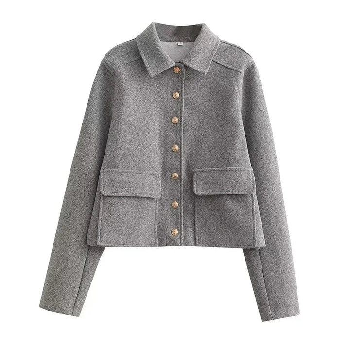 Autumn | Damen Kurz geschnittene Knopfjacke Minimalistisch Elegant