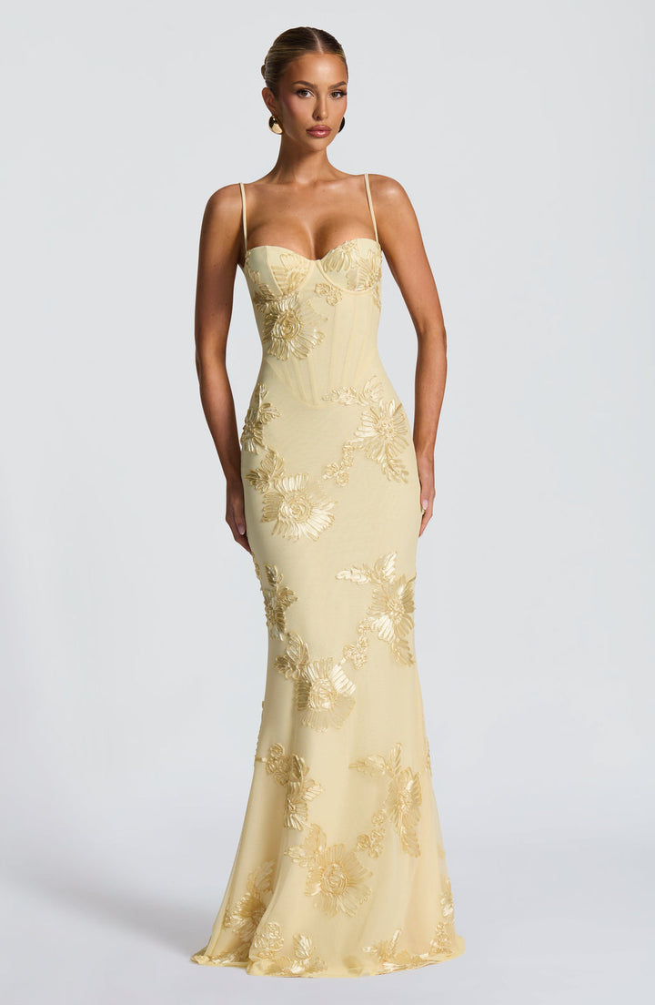 Natalie | Damen Blumen Besticktes Maxi Hochzeitsgast Kleid