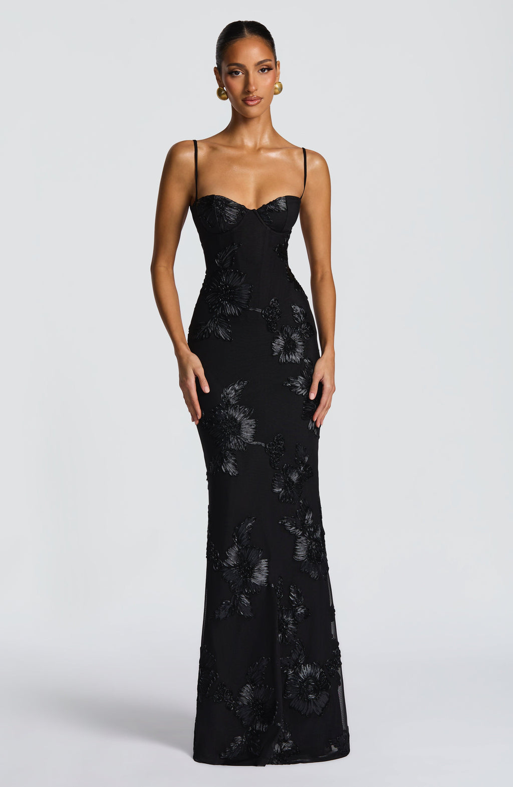Natalie | Damen Blumen Besticktes Maxi Hochzeitsgast Kleid