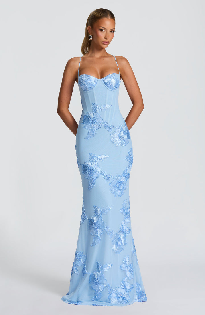 Natalie | Damen Blumen Besticktes Maxi Hochzeitsgast Kleid