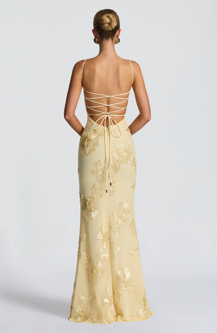 Natalie | Damen Blumen Besticktes Maxi Hochzeitsgast Kleid