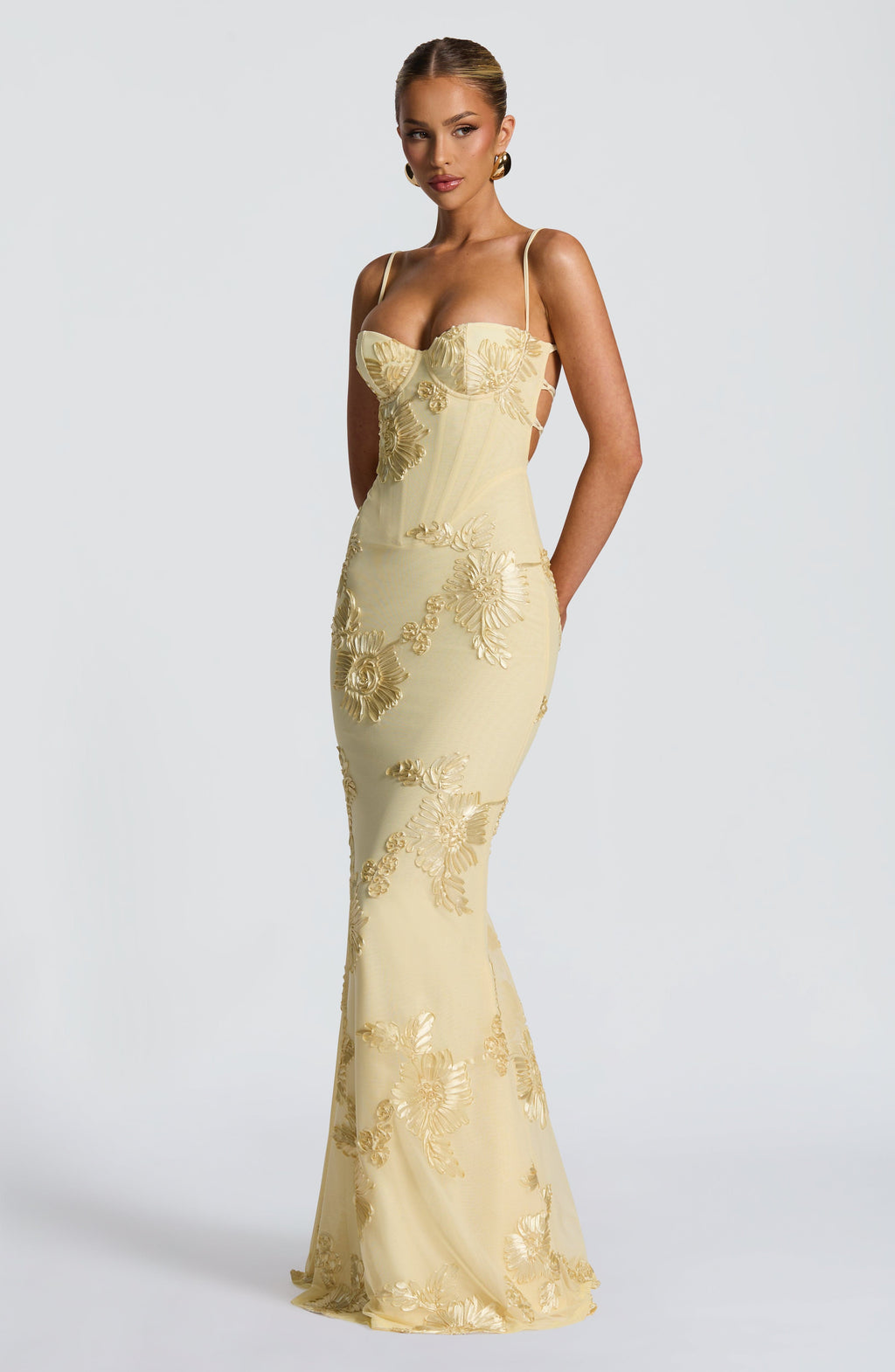 Natalie | Damen Blumen Besticktes Maxi Hochzeitsgast Kleid