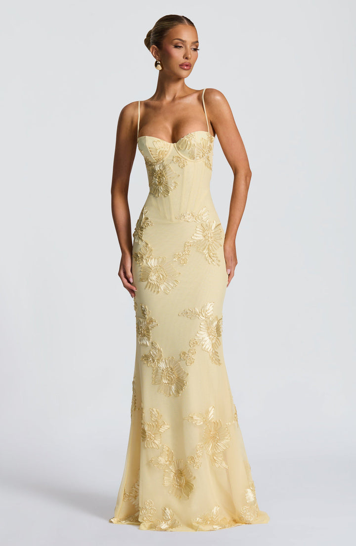 Natalie | Damen Blumen Besticktes Maxi Hochzeitsgast Kleid