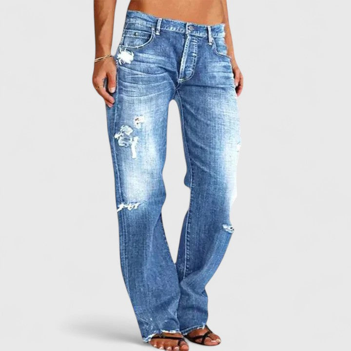 Giselle | Dames Versleten Lage Taille Rechte Pijpen Jeans
