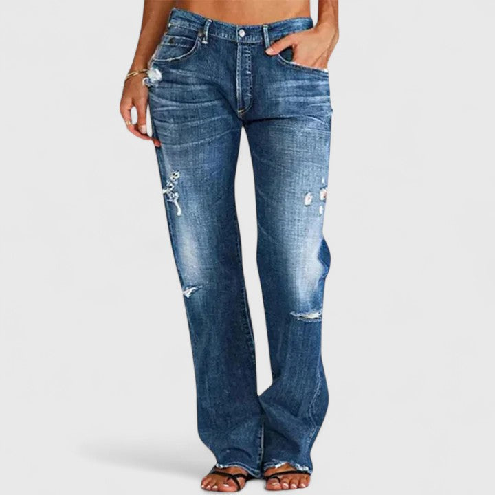 Giselle | Dames Versleten Lage Taille Rechte Pijpen Jeans
