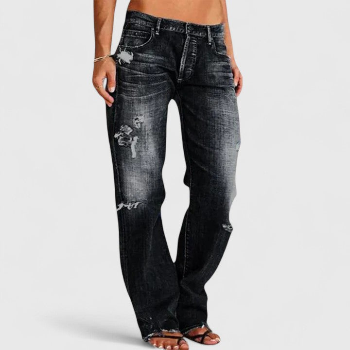 Giselle | Dames Versleten Lage Taille Rechte Pijpen Jeans