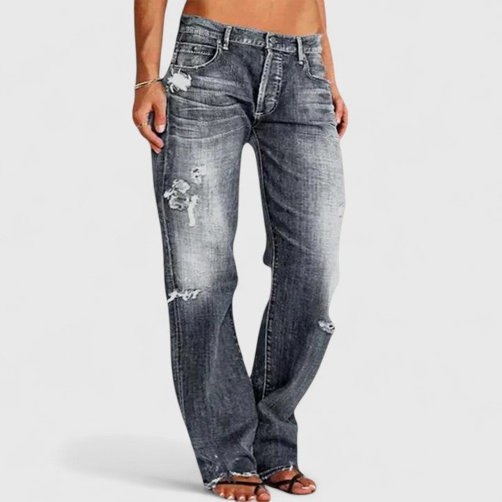 Giselle | Dames Versleten Lage Taille Rechte Pijpen Jeans