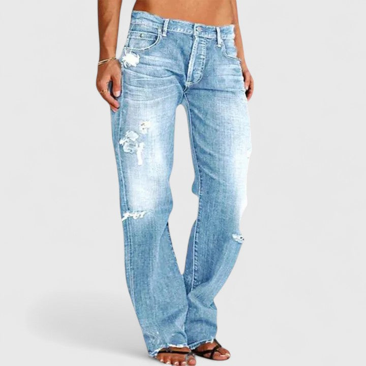 Giselle | Dames Versleten Lage Taille Rechte Pijpen Jeans