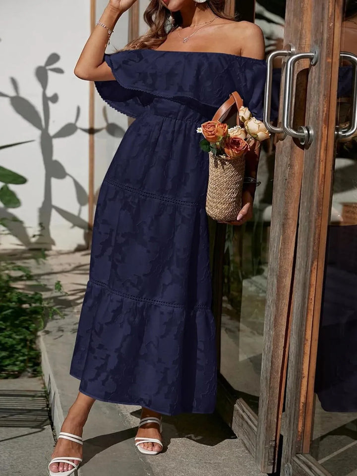 Fiona | Dames Off-Shoulder Gelaagde Maxi Bruiloftsgast Jurk