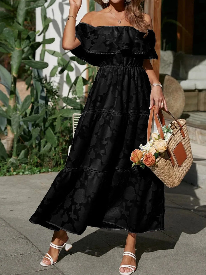 Fiona | Dames Off-Shoulder Gelaagde Maxi Bruiloftsgast Jurk