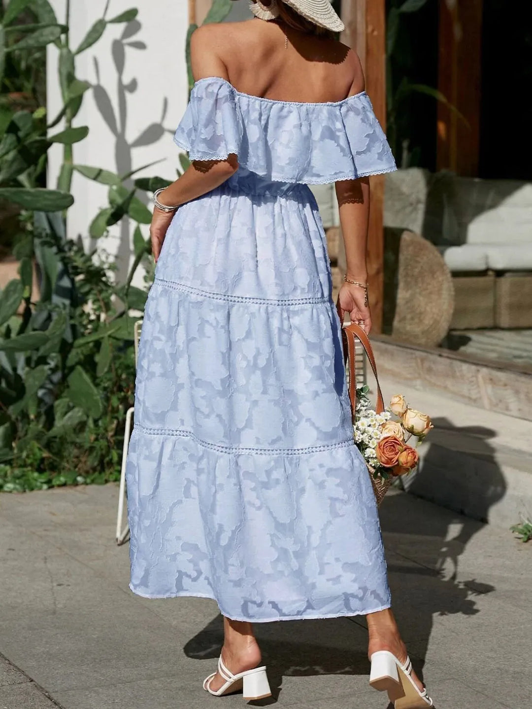 Fiona | Dames Off-Shoulder Gelaagde Maxi Bruiloftsgast Jurk