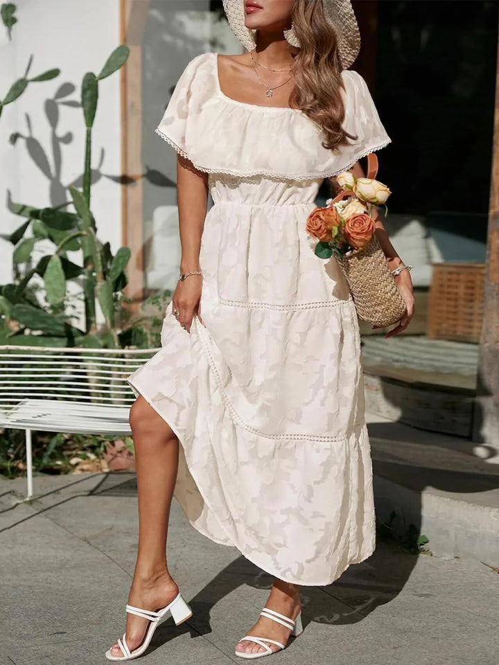 Fiona | Dames Off-Shoulder Gelaagde Maxi Bruiloftsgast Jurk