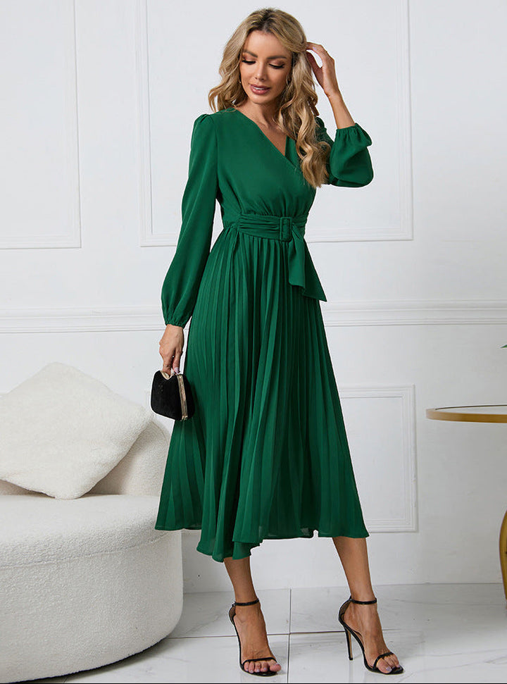 Amelia | Damen Lange Ärmel Midi Hochzeitsgastkleid