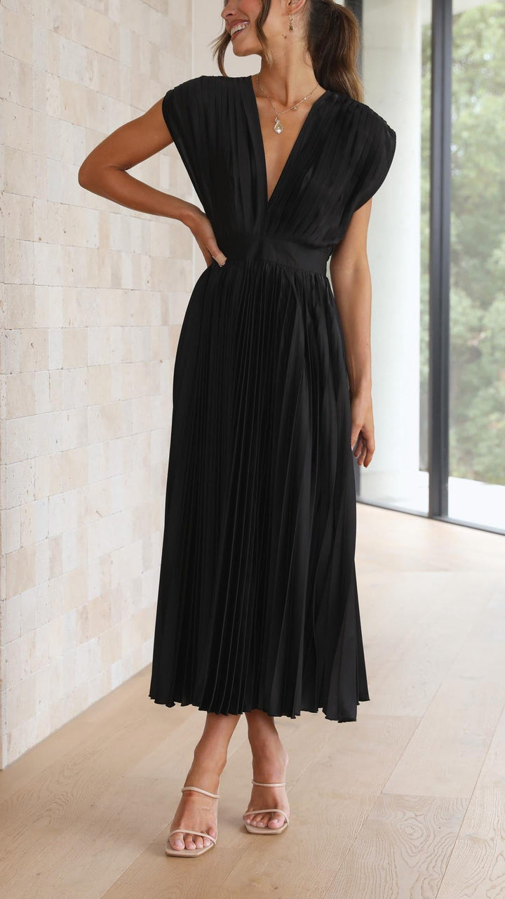 Sadie | Damen Falten V-Ausschnitt Midi Hochzeitsgastkleid