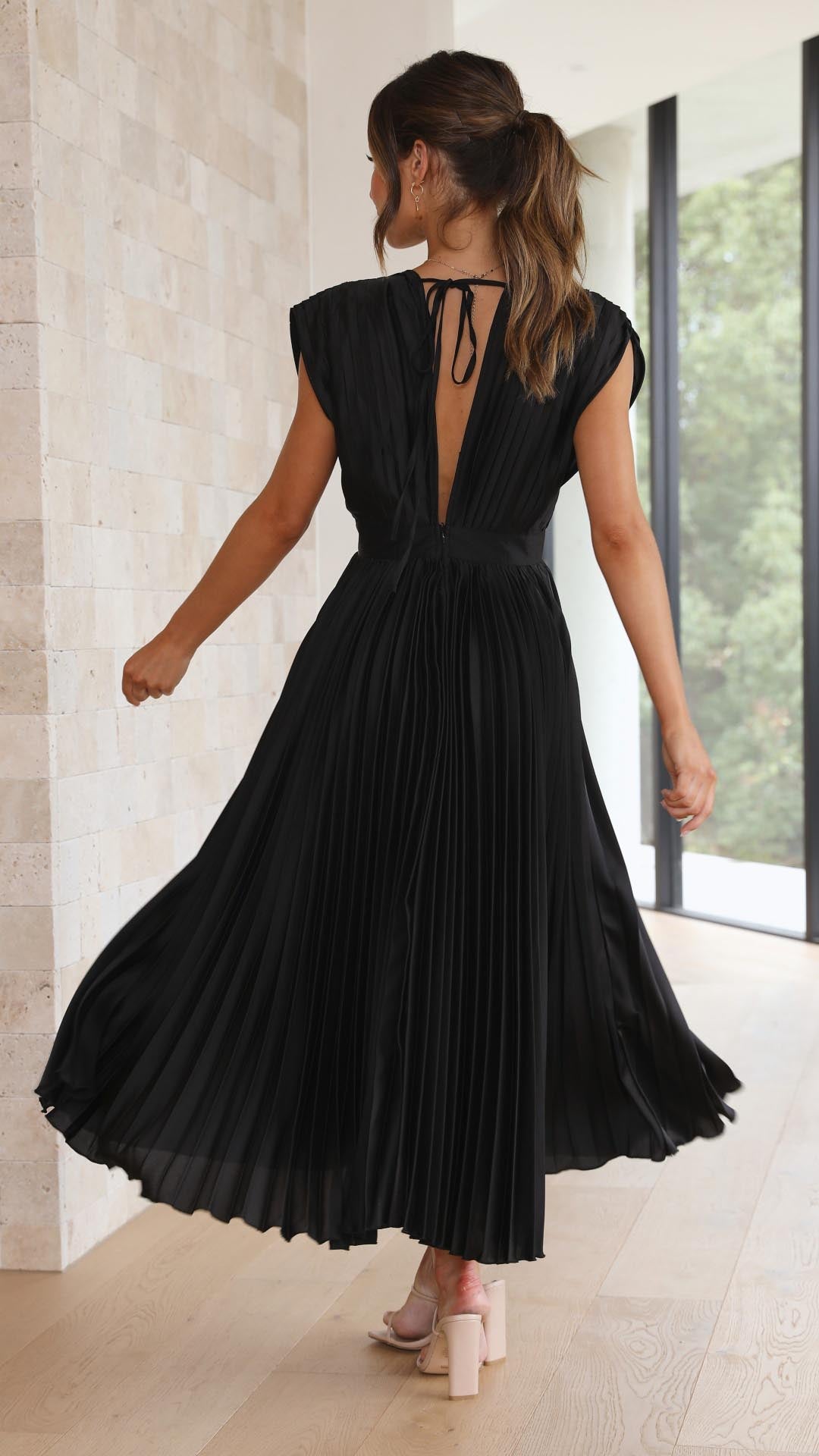 Sadie | Damen Falten V-Ausschnitt Midi Hochzeitsgastkleid