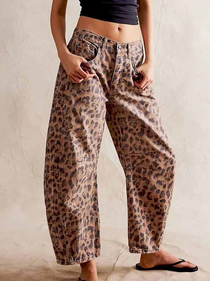 Addison | Damen Leopardenmuster Weite Bein Jeans