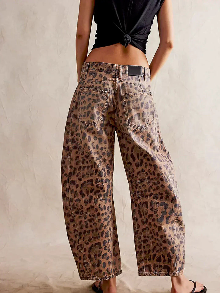 Addison | Damen Leopardenmuster Weite Bein Jeans