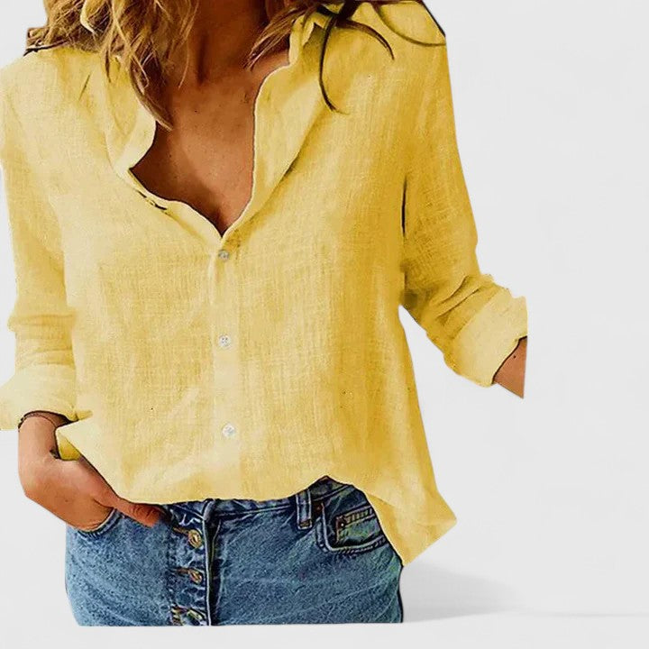 Stella | Dames Linnen V-Hals Knoop Blouse